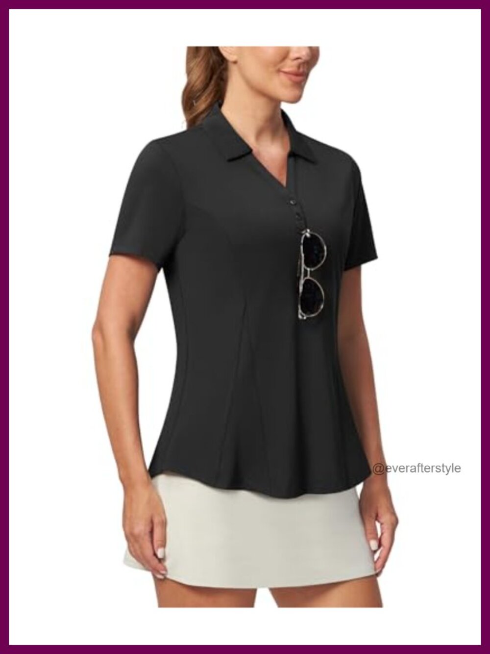 Women's Golf Polo Shirt No-Tuck Peplum Top V-Neck with Sunglass Loop